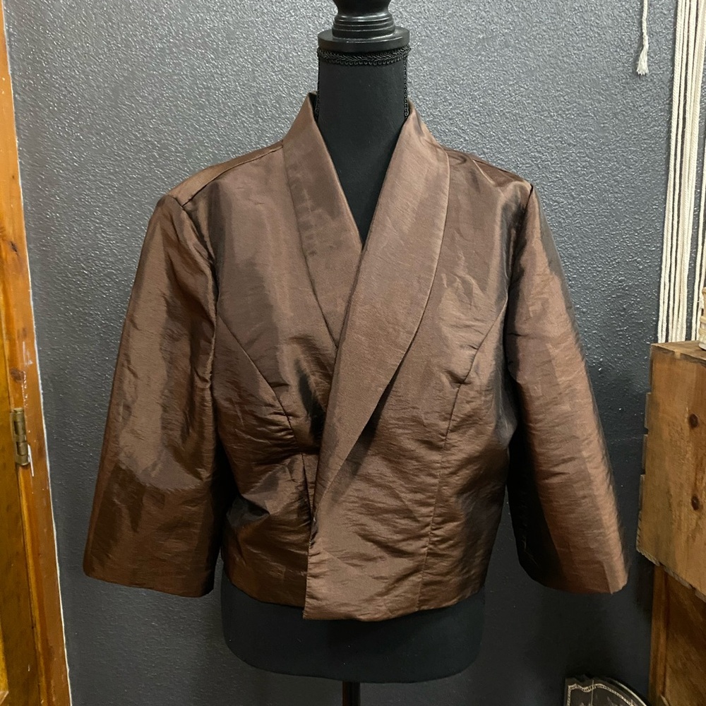 Pretty Maids Brown Cropped Satin Shawl-Collar Jacket
